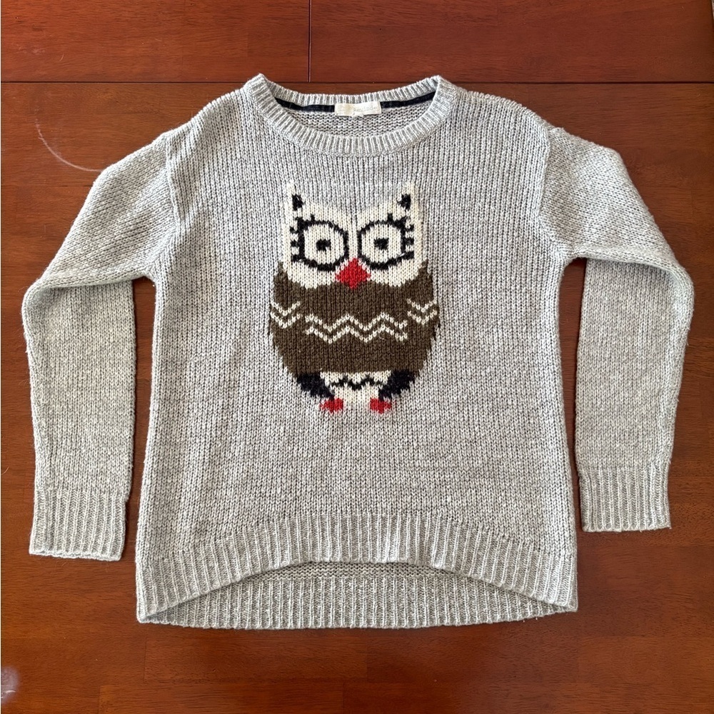🦉 Rewind Owl Gray Acrylic Sweater, Fuzzy Crewneck Pullover size Small - Picture 2 of 8